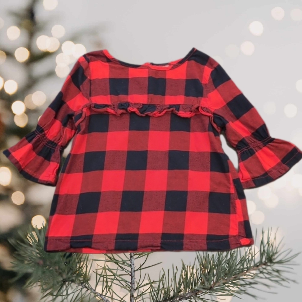 Carters Buffalo Plaid Top Flare Long Sleeve Winter Holiday Christmas Shirt